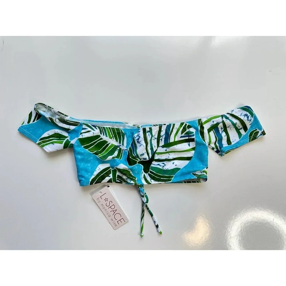 L*Space Dixie Bikini Top Blue Palm Lace Up‎ / Women's XS
